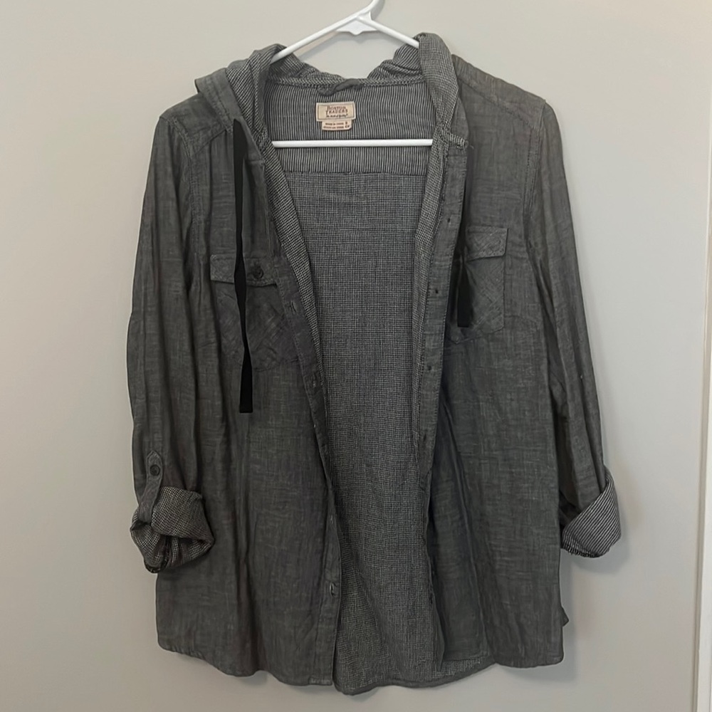 Button up shirt with hood